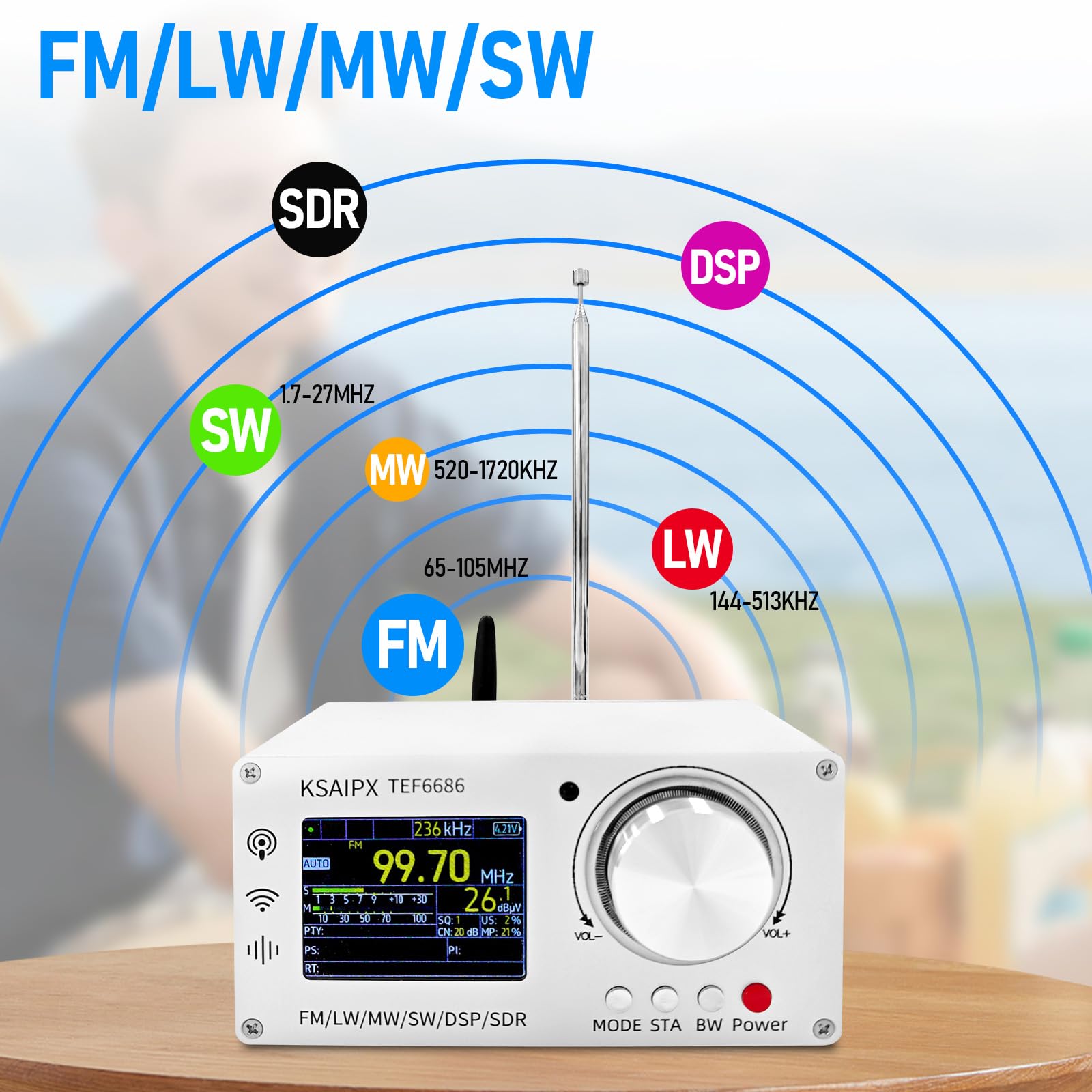KSAIPX Portable Radio,Full-Band DSP Radio with TEF6686 Chip,AM,FM